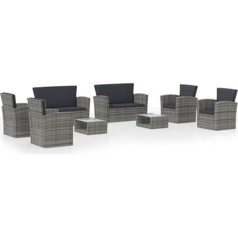 Muebles de jardín muebles de exterior juego de muebles de 8 piezas con cojines de resina tejida gris 020017694