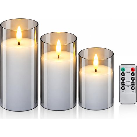 Ensemble de 3 bougies LED sans flamme avec verre et télécommande (1/5)
