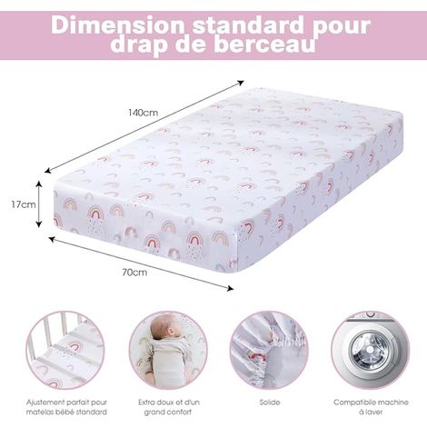 Little Grape Land Draps Housse Bébé 60x120 cm Lot de 4, Draps Housse Lit Bébé en Microfibre Polyester, Draps Universels pour Lit et Berceau, Arc-en-Ciel (1/3)