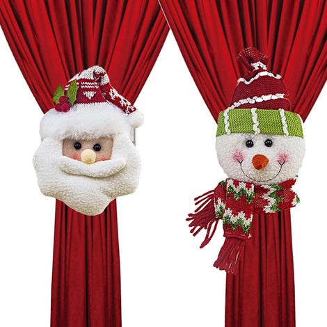 Ferma-tende natalizio a forma di bambola dei cartoni animati con fibbie, morbido pupazzo di neve e fiocchi con clip facile da impugnare. Simpatica decorazione per le feste con pupazzo di neve e Babbo (1/4)