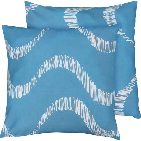 Lot de 2 coussins carrés polyester 45x45x8 cm blanc et bleu clair (1/4)