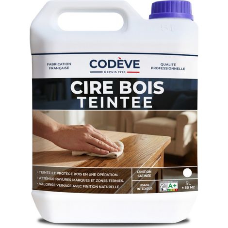 Codève Bois – Cire teintée pour bois 5 L – Résistante à l'eau et à l'alcool – Pour bois massif, stratifié, lamellé – Application facile (1/5)