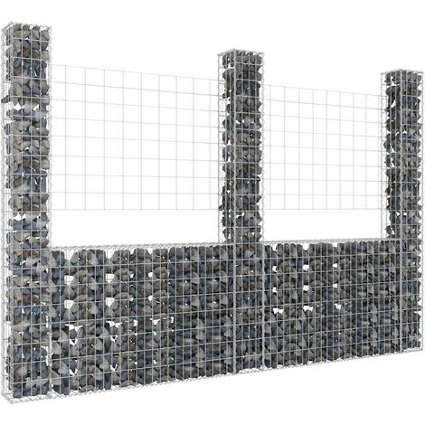 vidaXL Panier de gabion en forme de U avec 3 poteaux Fer 260x20x200 cm (1/5)