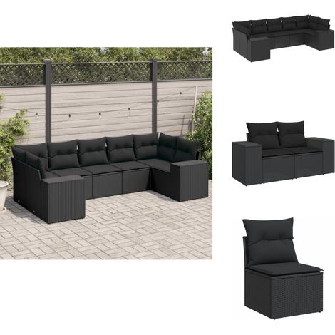 Salon de jardin 7 pcs avec coussins noir résine tressée - Ensemble Salon De Jardin - Salon De Jardin Extérieur - Meuble De Jardin - Canapé D'extérieur - Fauteuil De Jardin (1/5)