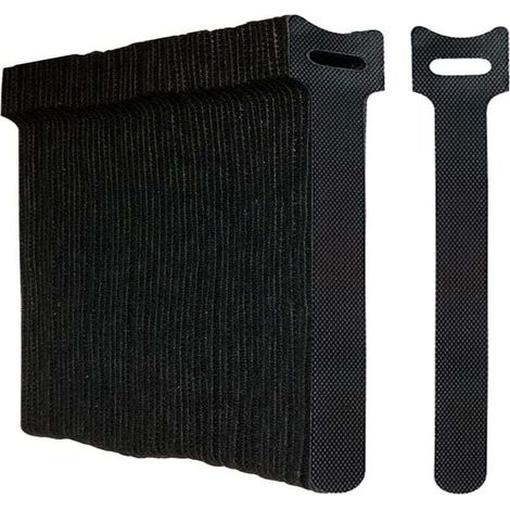 Packung mit 100 schwarzen Kabelbindern, wiederverwendbare Klett-Kabelbinder mit Hakenverschluss für Kabelmanagement und -organisation