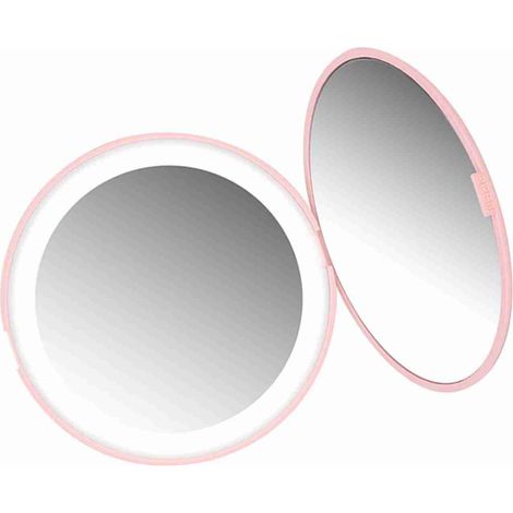Miroir de maquillage portable et pliable avec grossissement 10x et 12 LED (rose) (1/5)
