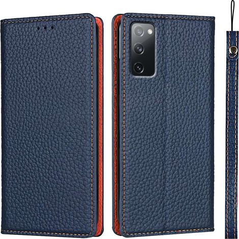 Étui en cuir pour Samsung Galaxy S20 FE, cuir grainé, bleu marine (1/4)