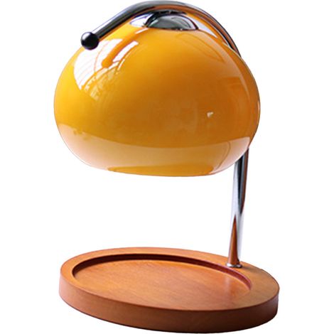 Ortviai Lampe chauffe-cire réglable rétro pour aromathérapie – plateau rond orange, en fer et bois massif (1/5)