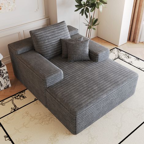 Fauteuil méridienne 1 place 115x159x60 cm, assise extra profonde, sans armature, sans montage, mousse compressée, velours côtelé, gris foncé (1/5)