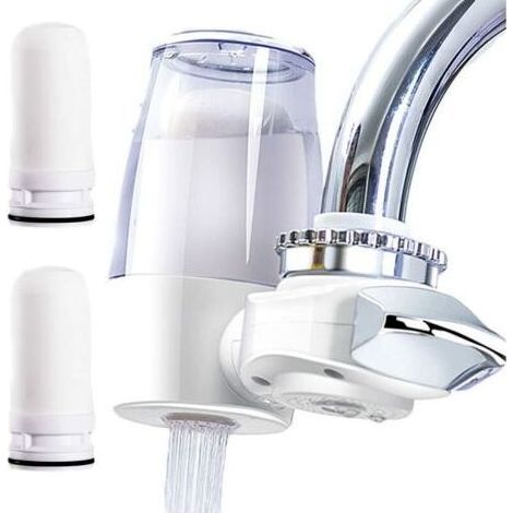 Filtre Eau Robinet,Filtre Robinet Cuisine,Filtre Anti Calcaire Robinet,Eau Purifiée de Grade 8,avec 2 éléments filtrants,Corps transparent,Convient à la plupart des types de robinets (1/4)