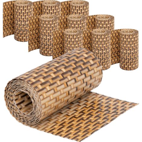 Bandes de protection visuelle aspect rotin - 250 x 19cm, 10 pièces (25m), Marron clair