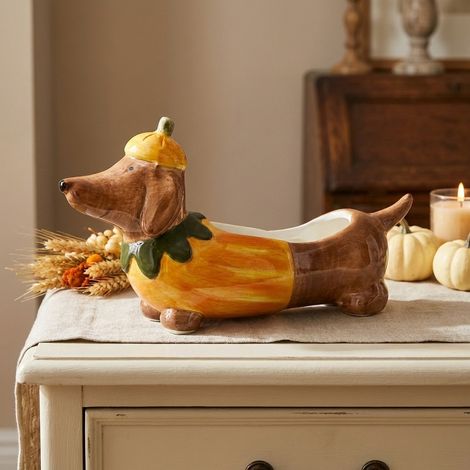 Autumnal Sausage Dog Decorative Pot (1/2)