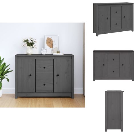 Buffet Gris 100x35x74 cm Bois massif de pin - Buffet - Meuble De Rangement - Commode - Mobilier - Bois Massif (1/5)