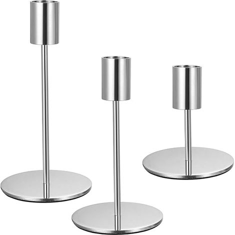 Metal Candlestick Candlestick, Candle Holders for Cylindrical Candle Retro Metal Tops Decorative for Table Decoration, Home, Wedding, Christmas (Silver, (8.5 cm, 14 cm, 16 cm)) (1/5)