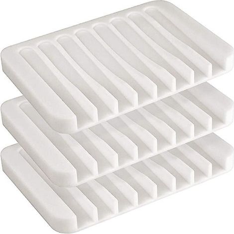 set De 3 Porte - Savon En Silicone Blanc Avec Gouttage Automatique, Bote Savon Baignoire - Douche Pour Salle De Bain, Cuisine Ou Voyage (1/5)