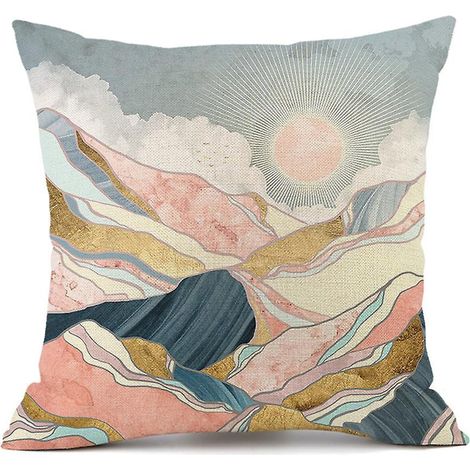 Filiyano – oreiller avec peinture de – Taie d'oreiller avec peinture de paysage, soleil et lune, style 1 45 x 45 cm, style 2 45 x 45 cm (1/2)