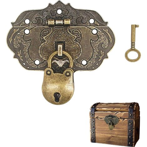 ensemble vintage antique – serrure vintage - antique moraillon fermoir, design en fer bronze, fermoirs de meubles, ferrures pour cadenas sur coffres, boîtes coulissantes, avec vis (1/5)