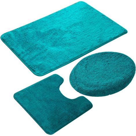 Juego de 3 alfombrillas de baño antideslizantes, de secado rápido, suaves y cómodas para absorber el agua (verde lago). (1/5)