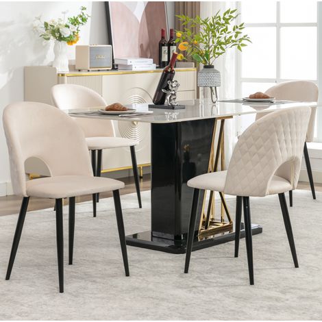 Silla comedor terciopelo con patas regulables beige OKMYHOME (1/5)