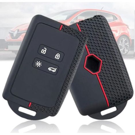 Coque de clé de voiture pour Renault Clio Megane Koleos Kadjar Kangoo Twingo Talisman Captur Espace Dacia Duster - En silicone - 3 boutons (ligne rouge) (1/4)