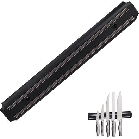 Barre magnétique, rangement outils, à aimant, couteaux & ustensiles, plastique, 33 cm de largeur, noir (1/5)