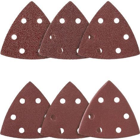 20pcs 90mm Papier Abrasif Papier Ponçage Triangulaire 6 trous Multi-fonctions grain 120, Papier Abrasif Tampon Abrasif pour - Remplacement Rapide de la Lame, Etui, Grattoir, Lame (1/4)