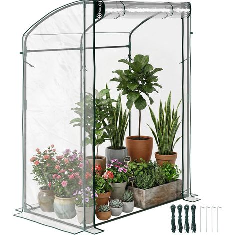 Serre de jardin transparente structure acier toit voûté porte zippée pour plantes et légumes 128x70x170 cm (1/5)