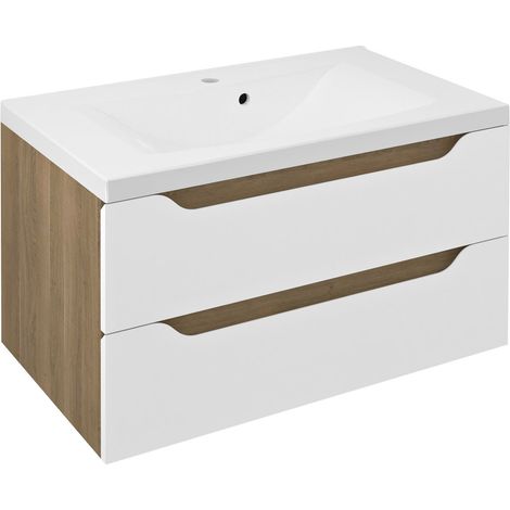 WAVE Meuble sous-vasque 79,7x45x47,8cm, blanc/chêne cuneo (1/4)