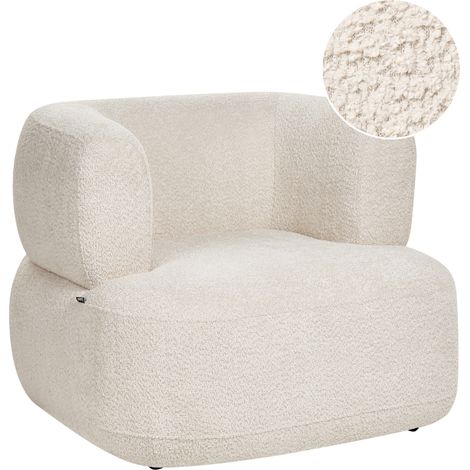Sillón tapizado en chenilla con respaldo curvo asiento moderno escandinavo beige claro Lohja (1/5)