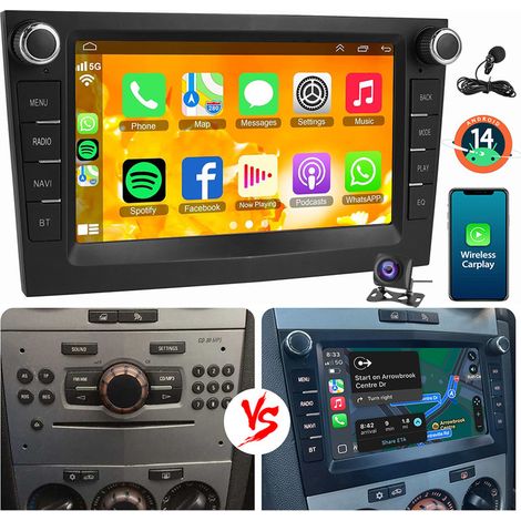 1+32G pour Opel Corsa C/D Zafira B Astra G H Vivara Combo Signum Vivaro Android 14 Autoradio Carplay noir+MIC+CAM