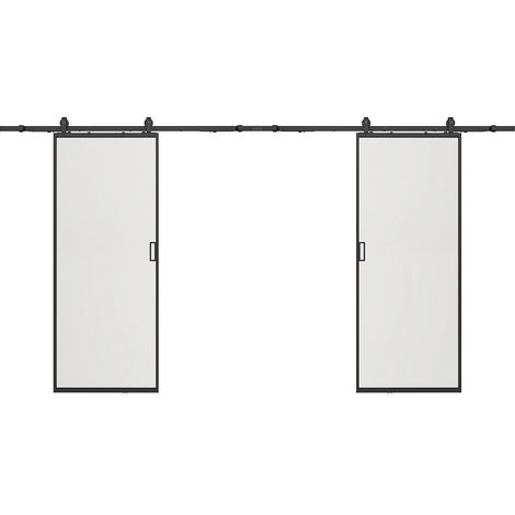 Porte scorrevole doppia esterno muro 2 x H205 x L93 cm Alluminio e Vetro temperato smerigliato - LINCI II