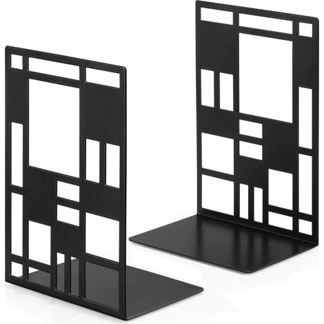 1 Paar robuste, dekorative Buchstützen aus Metall für Bücherregal, Büro, abstraktes Design (schwarz), Sunny (1/5)