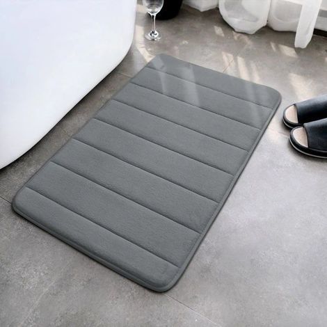 Tapis bain rayé 40x60cm doux confort super absorbant antidérapant épais séchage rapide, gris foncé (1/5)