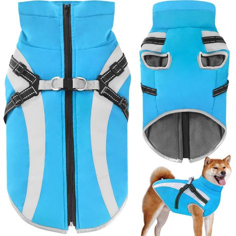 Manteau Chien Imperméable avec Harnais Veste d'hiver Rembourrée Chaude pour Grand Chien Combinaison de Neige Réfléchissante Ajustable (1/5)