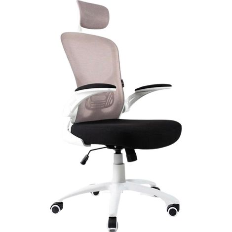 Sedia Direzionale da Ufficio 62x63x119/129 cm Ergonomica con Braccioli Pieghevoli Certificata EN1335 Bianca e Nera (1/5)