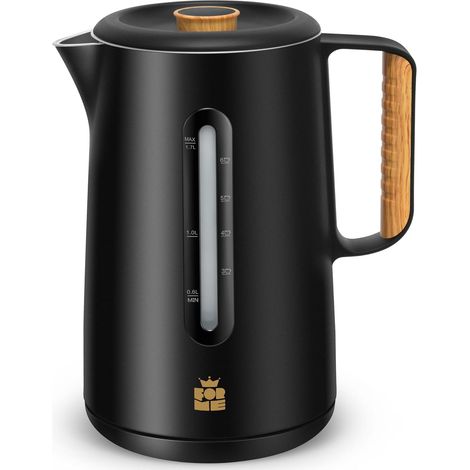 Bouilloire Electrique Inox 1,7L, avec Couvercle Amovible, Indicateur de Niveau d'eau, Double Paroi, Intérieur en Acier Inoxydable, Protection Contre la Marche à Vide, Arrêt Automatique, Sans BPA (1/5)