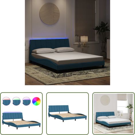 LED-Leuchten - Bettgestell mit LED ohne Matratze "Hanko" Blau 160x200 cm Samt (1/5)