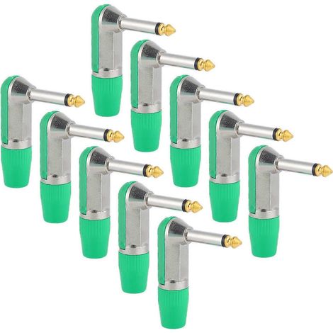 Lot de 10 fiches audio XLR 6,35 mm coudées, professionnelles, durables et résistantes à la corrosion, adaptateur pour casque, vertes.