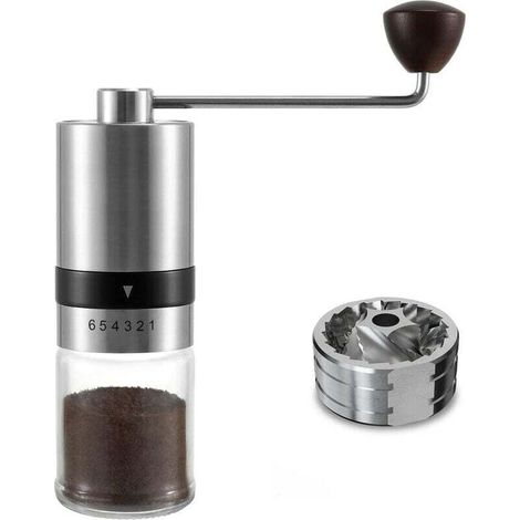 Macinacaffè manuale con 6 impostazioni regolabili, lavorato CNC in acciaio inossidabile, macinacaffè portatile per ufficio, campeggio, viaggi, regali per la casa