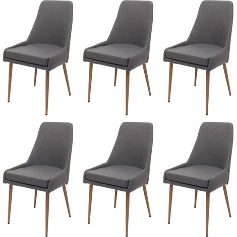 Set di 6 sedie da pranzo HHG-069, poltroncina cucina imbottita, tessuto (280g/m²) acciaio effetto legno, grigio scuro (1/5)