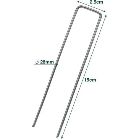Lot de 200 piquets d'ancrage au sol en acier galvanisé - Pour toile anti-mauvaises herbes, non-tissé de jardin, clôture 150x 5mm (1/4)