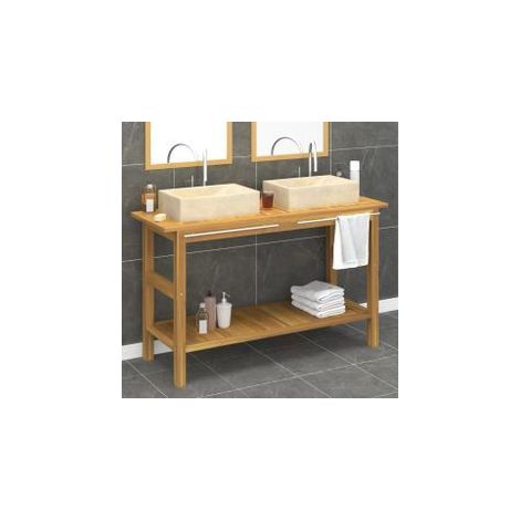 Armoire de salle de bain et lavabos en marbre crème Teck massif (1/5)