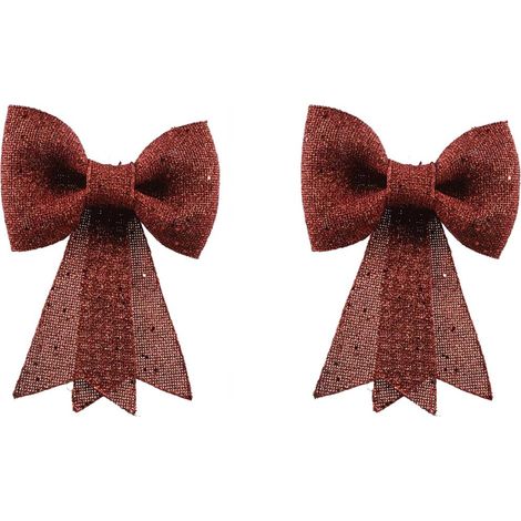 OFFERTA 2 FIOCCHI 13X14CM ROSSO CON GLITTER APPENDIBILE NATALE ALBERO ADDOBBI
