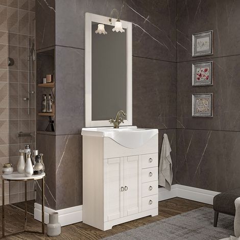 Mobile bagno a terra 75 bianco decape con lavabo e specchio  Romantica