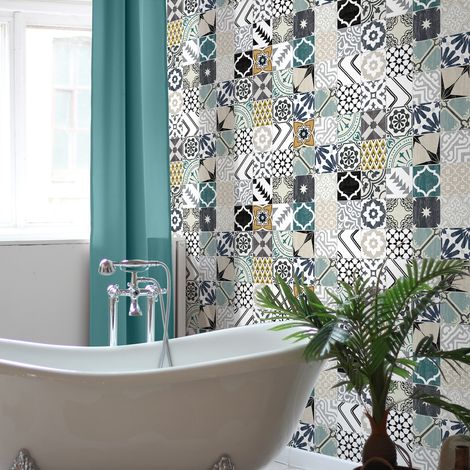 Sticker Mural Carrelage adhésif Cuisine Salle de Bain - 60 STICKERS CARREAUX DE CIMENT AUTHENTIQUES GAETANO - 60stickers10x10cm (1/5)