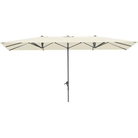 Ombrellone parasole con maniglia, 451 × 264 cm, UPF 50+, parasole resistente al vento per giardino/balcone/mercato in alluminio, in color bianco crema per balcone, patio e giardino.