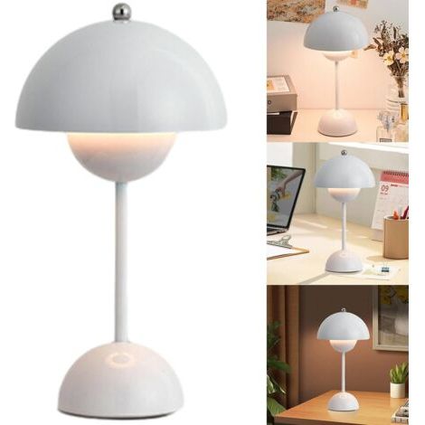 Lampe Champignon, Lampe de Chevet LED à Chargement sans fil, Lampe de Bureau Réglable à 3 Modes de Luminosité, Lampe de Bureau Décorative Rétro pour Chambre, Bureau et Restaurant(Blanc) [Classe énergé (1/5)