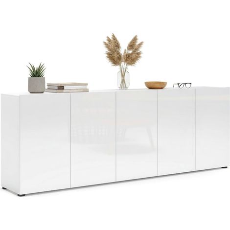 Aparador Macaria, Alacena 3 Estantes, Hecho en Italia, 38x225x79h cm Blanco Brillante