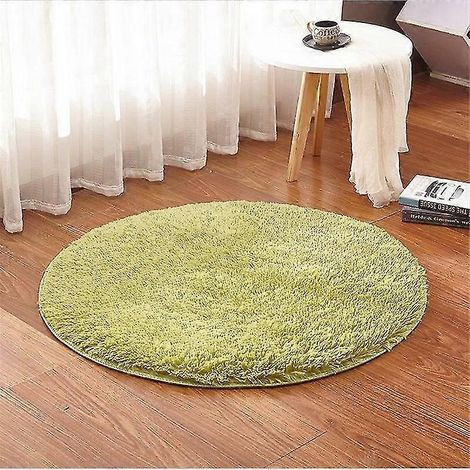 Tapis de bain antidérapant et absorbant rond à poils longs 30 cm de diamètre vert gazon (1/3)