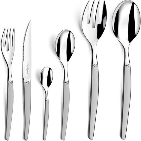 Ménagère 50 couverts de table pour 12 personnes Acier inoxydable 18/0 Fourchettes Couteaux Cuillères table et Cuillères à café Finition Sablée Couverts inox (1/5)